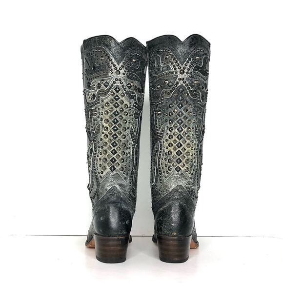 Frye Deborah Deco Tall Studded Distressed Leather Western Boots Women’s 6 Shoes - Picture 7 of 11